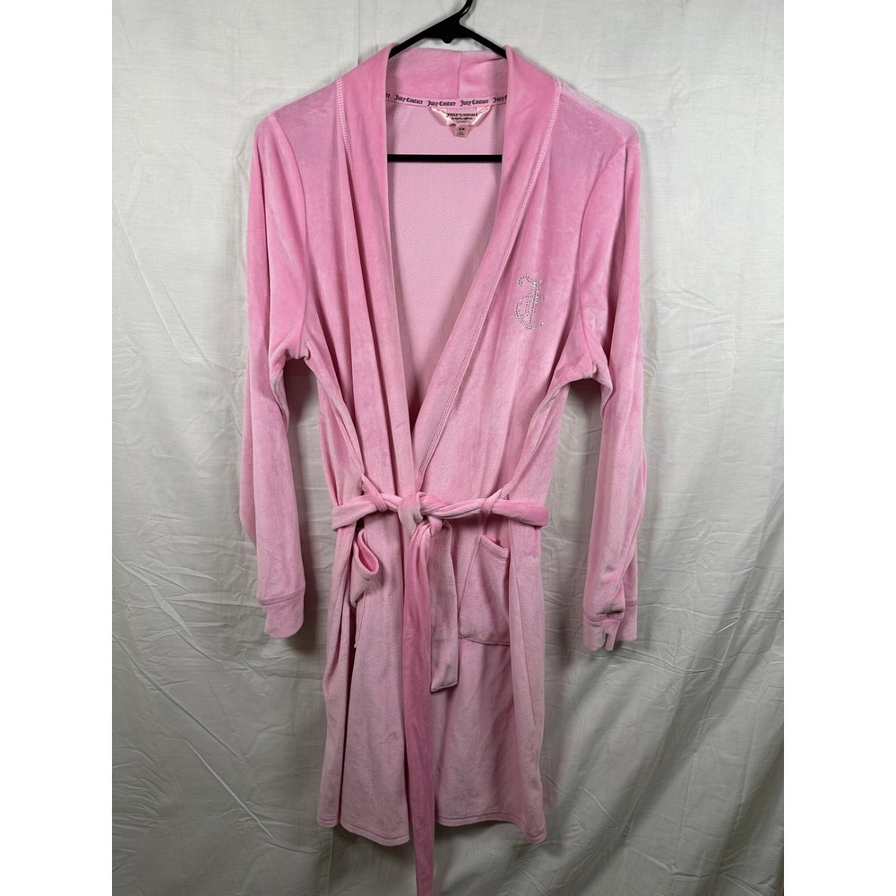 Juicy Couture Pink Velour Rhinestone Logo Robe Y2K Sleepwear S/M - Picture 2 of 9